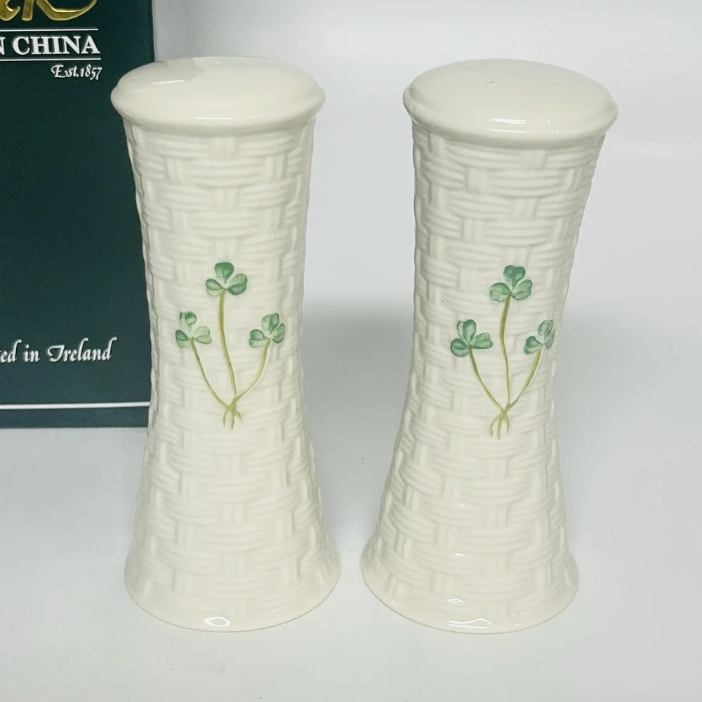 Belleek‎ Pottery Ireland Shamrock Basket Weave 6